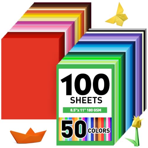 MAXECHO 8.5" X 11" Colored Cardstock Bulk 100 Assorted Sheets in 50 Colors Construction Paper Card Stock Printer Paper for DIY Crafts, Party Decorations, Cricut, 180 GSM/65 LB