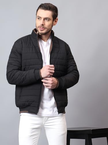 Image of Cantabil Solid Beige Full Sleeves Mock Neck Regular Fit Men's Casual Reversible Jacket | Casual Winter Jackets for Men | Mens Jackets for Winter Wear (P MJKT00239)