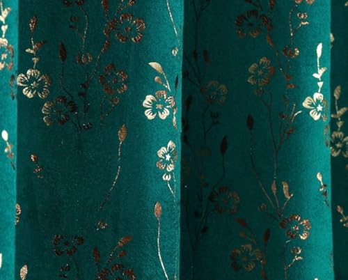 Image of Velvet Golden Foil Flower Pattern Curtains 5 Feet Long Pack of 1 pc, Turquoise