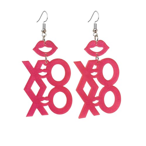 Valentine's Day Earrings for Her Pink Heart Earrings Love Heart Dangle Earrings Galentines Day Gifts Date Party Jewelry for Women (XXOO)