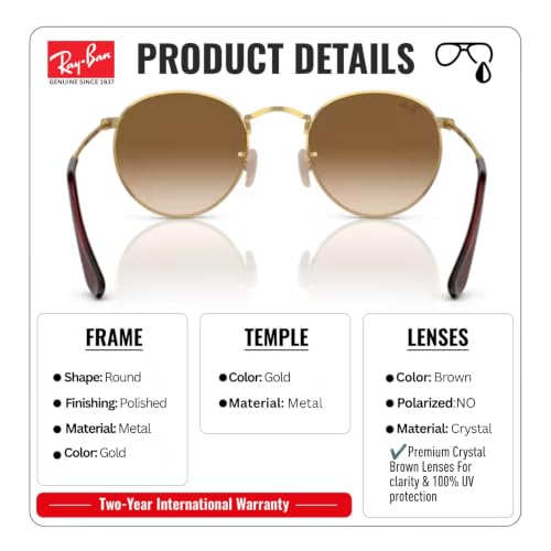 Image of Ray-Ban RB3447 ROUND METAL Round Shaped Sunglasses for Men with Official RAYBAN Eyewear Kit