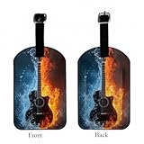 Zoczos Guitar Leather Luggage Bag Case Tags Fire and Water Rock and Roll Music Modern Cool Musical Instrument Baggage Suitcase Labels Name Tags Travel Accessories for Adult Women Men, 1 Pack