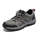 YOUTHUP Mens Waterproof Hiking Shoes Low Top Non Slip Trekking Hiking Sneakers Lightweight Breathable Trails Shoes Outdoor for Camping Trekking Climbing Backpacking Trail Running Mountaineering Grey