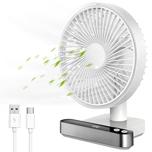USB Ventilator, Mini Ventilator Leise 6.7 Inch, Tischventilator 4 Geschwindigkeiten, Ruhig und Kraftvoll, Drehbarer, 4000 mAh Akku, Tragbar Lüfter für Zuhause Schlafzimmer Büro Outdoor(Weiß) Cover