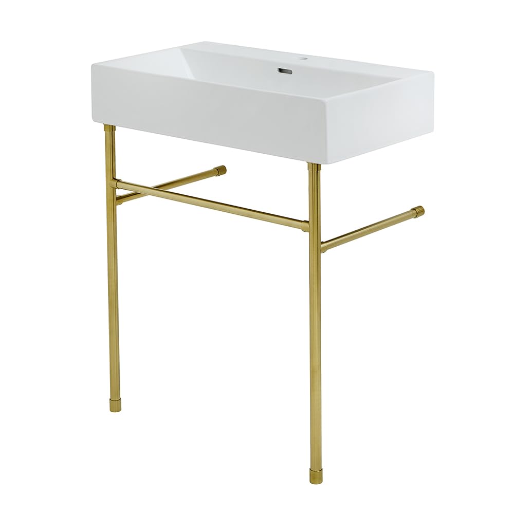 Milano Elswick White Ceramic 1 Tap Hole Bathroom Basin Sink Brass Washstand - 750mm x 420mm