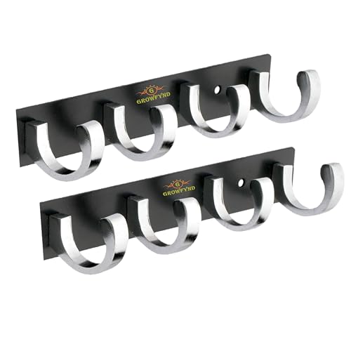 Image of Heavy Duty C Type Stainless Steel Cloth Hanger Suitable for Bathroom Bedroom Kitchen Wall Hook Rail Hanging Scarf Coat Keys Tie, Towel Door Robe (4 Pin CP Black, Pack of 2)