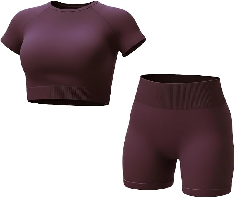Inno Seamless 2-Piece Workout Sets for Women Crop Top & Biker Shorts Yoga | Tummy Control, High Stretch, Moisture-Wicking, High-Waist Support, Breathable Nylon Fabric, Gym Outfit