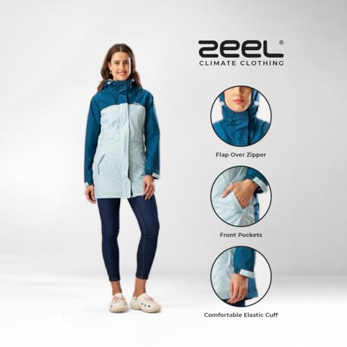 Image of ZEEL Rain Coat for Women Waterproof with Adjustable Hood, Rainwear Suit with Backpack Friendly Pleate, Front Zip with Snap Button Flap, Pants for Ladies (ELS508, Pink, L)