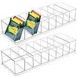 Water Drink Packet Holder - 2 PCS Tea Bag Organizers, 8-Slot Clear Tea Bag Holders, Pantry Storage Divider Container, Beverage Storage Bin, Plastic Drink Package Organizer for Kitchens, Offices