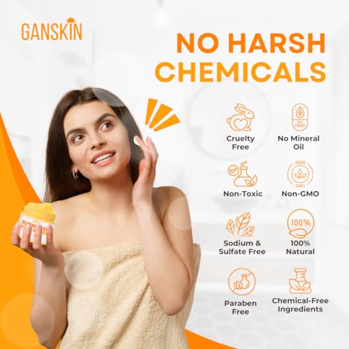 Ganskin Turmeric Face Cream – All Natural Skin Brightening Lotion – Turmeric Whipped Body Butter for Dark Spots, Hyperpigmentation – Skincare Cleanses, Fights Acne, Evens Tone, Scars, Sun Damage