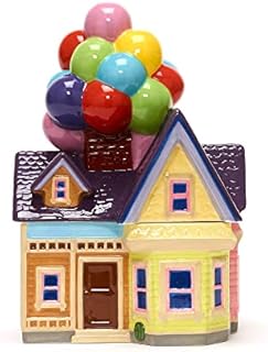 Disney Store Official Up Cookie Jar, 19.5x19x28cm/7x7x11, Carl House Ceramic Cookie Jar, Removable Roof, Colourful Sculpted Details, Holds Cookies and Other Tasty Treats