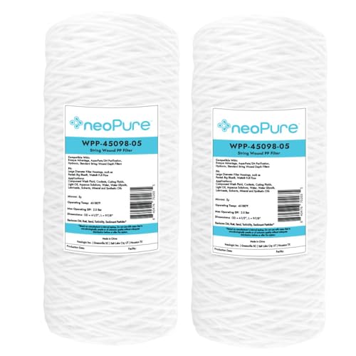 Neo-Pure WPP-45098-05 Surfactant-Free Polypropylene Big Blue String Wound Filter | 5 Micron Filtration for High Dirt Holding Capacity | 9.75