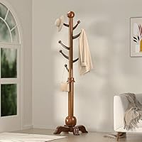Hall Tree, Freestanding Wood Tree Rack with 7 Hooks, Coat Rack with Stable Sphere Base, Wooden Coat Rack Stand, Load 210 lb, Coat Hanger Stand for Entryway, Hallway, Bedroom, H:72 in, Walnut
