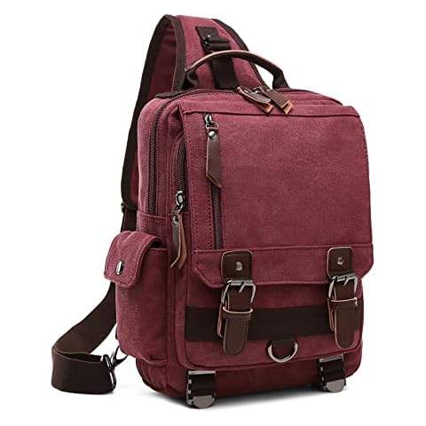 VARLIVOO Men's Sling Bag Chest Bag Women Backpack Shoulder Bags Crossbody Bag Travel Hiking Camping Cycling School Canvas Daypack Sling Backpack Claret A Cover
