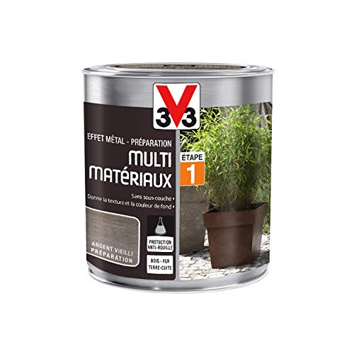 V33 Peinture multi-matériaux - Préparation effet métal, Argent vieilli 0,5 L