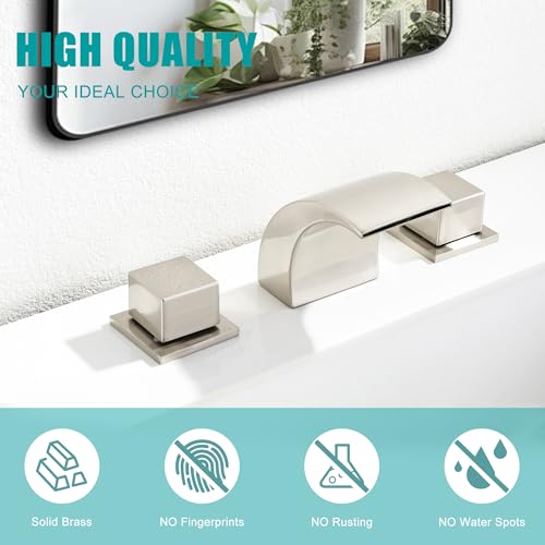 SKOWLL LED Waterfall Bathroom Faucet 2 Handle Deck Mount Roman Tub Faucets, 8 Inch Widespread Modern Vanity Sink Faucet for 3 Hole, Brushed Nickel by SKOWLL - Used condition - Image 6