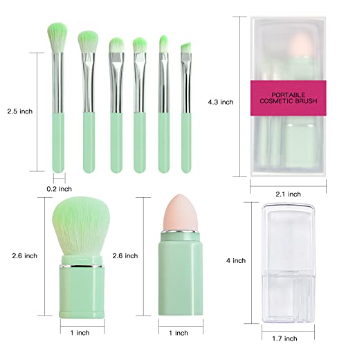 Travel Small Makeup Brush Portable - Travel Lip Brush, Eyeshadow Brush, Beauty Sponge, Concealer Brush, Foundation Blending Powder Brushes Retractable Makeup Brush Set Of 8 #TOP1