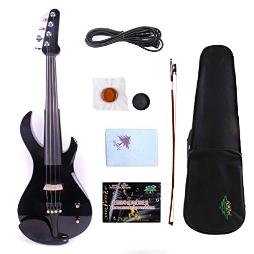 4/4 Electric Violin Solid Wood Ebony Fittings Black Color Guitar Shape Violin Case Bow Professional Sound #TOP22
