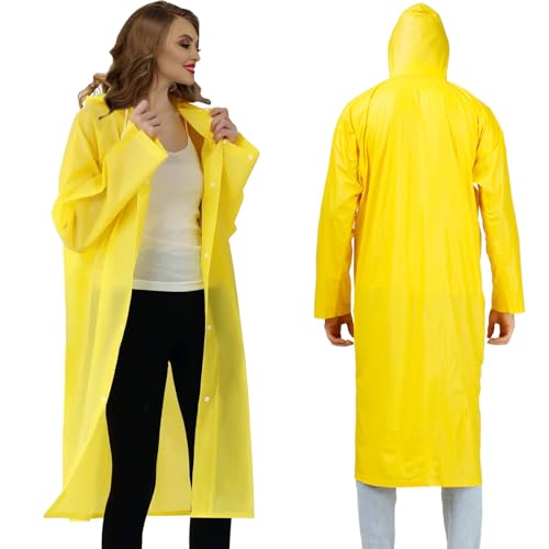 STEK Rain Poncho, Adult Ponchos Waterproof with Drawstring Hood for Women & Men, Lightweight Reusable EVA Material Rain Coat Jacket for Outdoor Hiking, Camping, Cycling, and Concerts (Yellow 115cm)