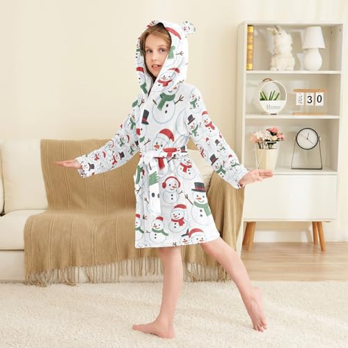Girls Bath Robes Snowmen Pattern Hooded Pajamas3