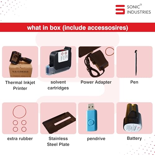 SONIC INDUSTRIES 12.7mm Portable Handheld Thermal Inkjet Printer Plastic Body with Sonic Premium Solvent Cartridge Designed for All Manufacturing... - Image 5