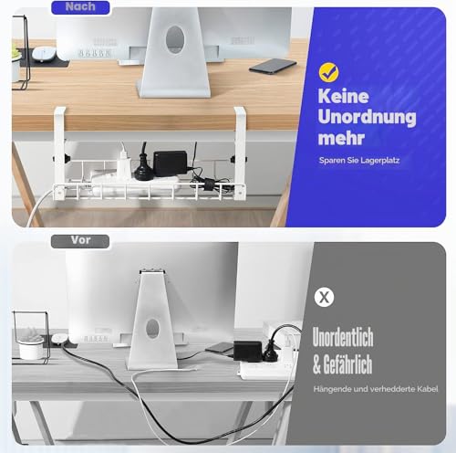 Xpatee Unter dem Schreibtisch Kabelmanagement Ohne Bohren Kit Kabelkanal Schreibtisch Klemmbar Kabel Organizer Tray Stabile Metall Tisch Kabelhalter Schreibtisch für Startseite Büro Weiß