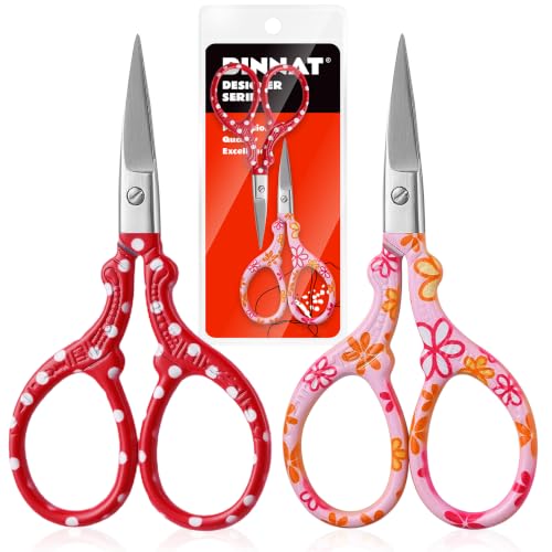 2PCS Sewing Embroidery Scissors 3.6 Inches Sharp Stainless Steel Crochet Scissor Craft Scissors for Cross Stitch Supplies Crochet Accessories Paper Cutting Threading & Needlework DIY(Red+Pink)