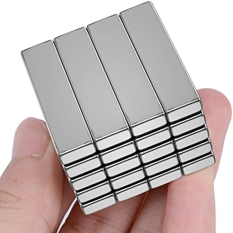FHSVUD 20 Pcs Neodymium Bar Magnet with Double-Sided Adhesive on Back, 40x10x5mm Rectangular Strip Rare Earth Magnets Heavy Duty, for Industrial Cabinet Crafts Building Scientific Kitchen Storage