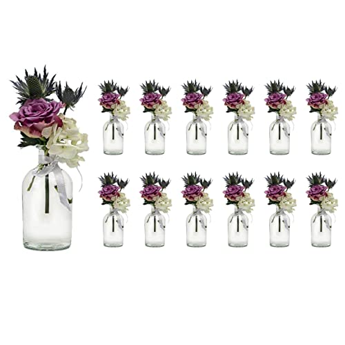 casavetro New-Bost-100 Lot de 12 Petits vases avec Ruban en Verre Transparent, Verre, Weiß, 12 x Schleife Weiss