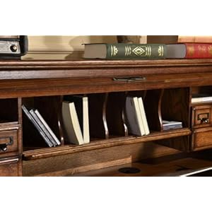 Roll Top Desk Executive Solid Oak Wood 54x24x45 Home Office Secretary Organizer Roll Hutch Top Easy Assembly Quality Crafted Construction Locking File Drawers Dovetailed