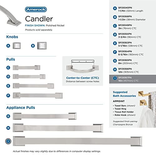 Image of Amerock | Appliance Pull | Polished Nickel | 18 inch (457 mm) Center to Center | Candler | 1 Pack | Drawer Pull | Drawer Handle | Cabinet Hardware