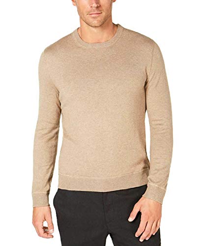 Tasso Elba Mens Lux Crew Neck Pullover Sweater, Beige, Large