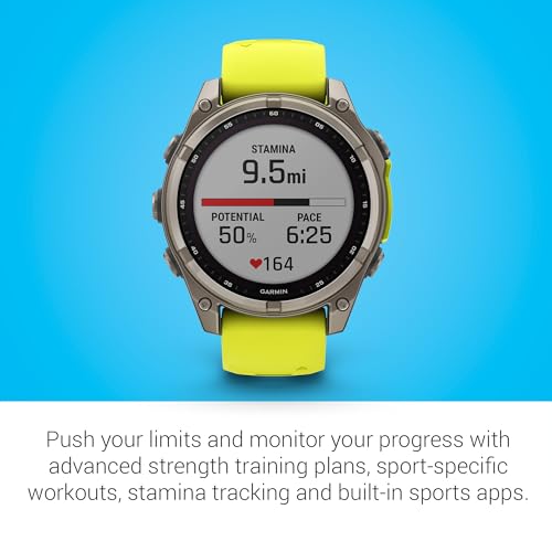 Image of Garmin Fenix 8, 47mm, Solar, Sapphire, Smartwatch, Titanium with Amp Yellow /Graphite Silicone Band