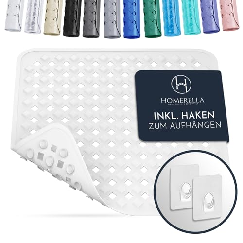 Homerella® Duschmatte rutschfest - 100% BPA frei - Inkl. 2 Haken zum Aufhängen 53x53cm - Antirutschmatte Dusche hautsensitiv & schimmelresistent...