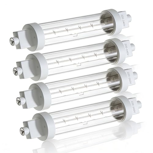 Liuyife 300W R7S Food Heat Lamp Bulbs Warm White 2400K, Gantry Heating Light Bulb for Buffets, Catered Event, Canteen, 240V 118mm Food Safe Jacketed Halogen Lamps Kit 4 Pack