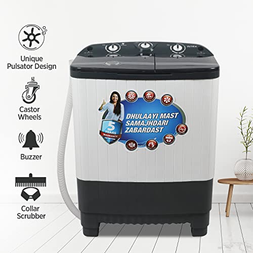 Image of Intex 7.5 KG Semi AutomaticTop Loading Washing Machine (Transparent Lid, Grey and White, SA75GRPT)