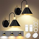 Frideko Black Rechargeable Wall Sconces Set of Two with Remote, 3 Color Dimmable Battery Operated Wall Light, Indoor Battery Powered Wall Lamp with Timer, Wireless Sconce Wall Lighting for Living Room