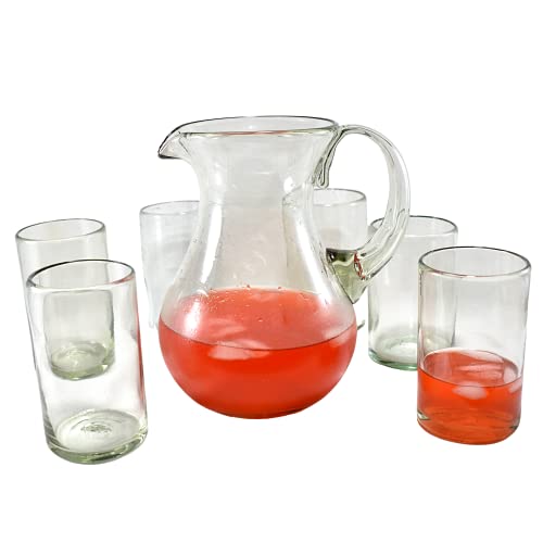 Set de jarra con 6 vasos de vidrio soplado 14 oz miniatura 5
