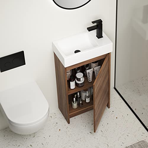 Ssline Freestanding Bathroom Vanity With Sink Set,18" Modern Bathroom Storage Cabinet With Door,Undermount Ceramic Vessel Sink With Wood Frame #TOP3
