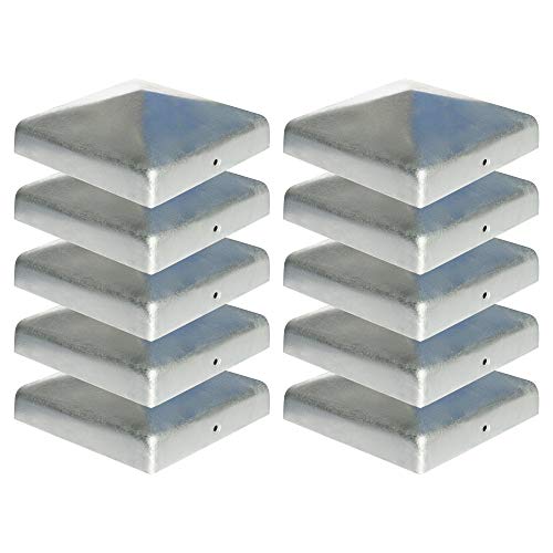 10 x Pfostenkappe für Zaunpfosten (121x121 mm) | Verzinktem Stahl | Pyramiden Form | Abdeckkappe für Holzpfosten VIIRKUJA