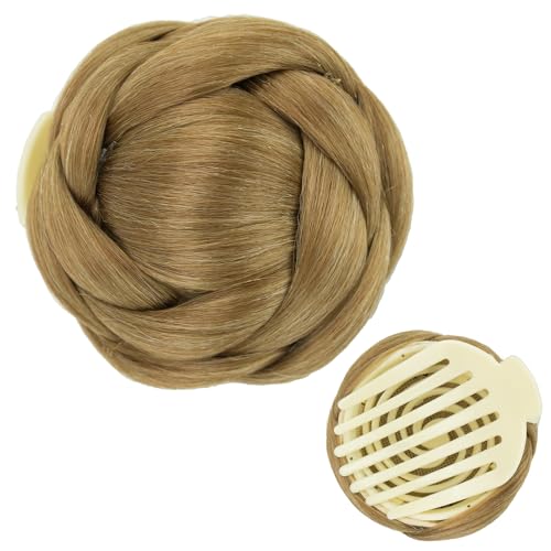 IMISSU Braided Chignon Dancer Hair Donut Hairpieces Scrunchie Claw Hair Bun Updo for Wedding Party (M1 Mix Copper)