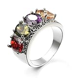 BCughia Anillos de Compromiso Baratos, Anillos de Mujer Compromiso Vistoso Cojín Circonita Chapado en Plata Boda Anillos Mujer Talla 17