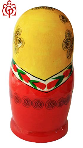 Semenovskay Rospis Matroschka Puppen Babuschka russische Matrjoschka Original Steckpuppe Holzpuppe Sammlerstücke Gelbes Tuch 7 Puppen 16cm