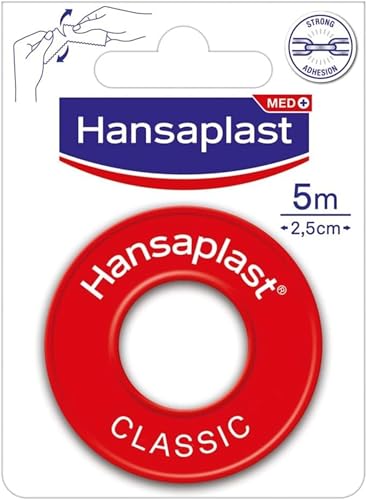 Hansaplast CLASSIC Cerotto su Rocchetto, Cerotto rotolo per il fissaggio di bende e compresse, Per medicazione in tessuto, 1 Confezione da 5m x 2.5 cm
