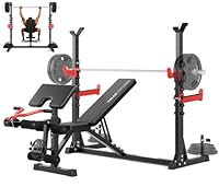 YOLEO 1980LBS Adjustable Weight Bench Set, Workout Bench with Squat Rack, Leg Extension, Preacher Curl, Bench Press with Safety Bar Catches, Weight Benches for Home Gym(47.44 WIDE GRIP)