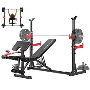 YOLEO Multi-Function Weight Bench – Adjustable Leg Press, Preacher Curl Rack, Seat & Pedal for Full Body Workout Exercise Incline Decline Flat Utility Bench Press for Home Gym