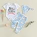 Dcohmch Infant Baby Boys Summer Outfit Fashionable Baseball Print Short Sleeve Romper with Pants, Hat 3Pcs Sets (Blue, 6-12 Months)