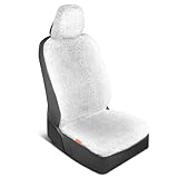 Carbella Plush Sherpa Fleece Car Seat Cover, 1 Piece Gray Seat Cover for Cars with Soft Cushioned Touch, Cute Automotive Interior Protector for Trucks Van SUV, Car Accessories for Women