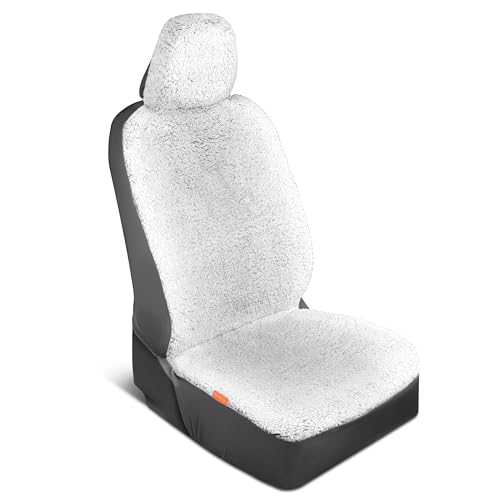 Carbella Plush Sherpa Fleece Car Seat Cover, 1 Piece Gray Seat Cover for Cars with Soft Cushioned Touch, Cute Automotive Interior Protector for Trucks Van SUV, Car Accessories for Women by Carbella - Used condition - US$19.09