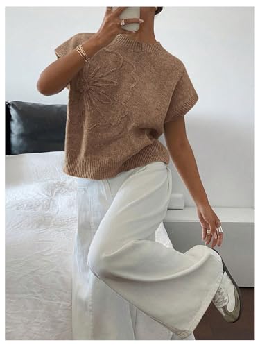 Image of SOLY HUX Women's Short Sleeve Sweater 3D Floral Sweaters Pullover Tank Tops Knit Vest Trendy Fashion Clothing